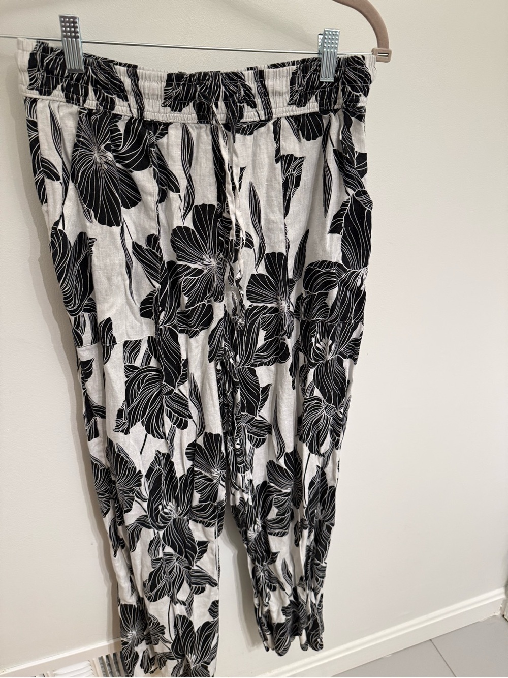 Bahari Black & White Floral Track Pants